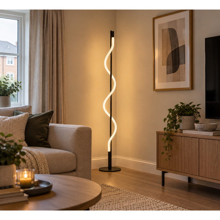 Serpent Black Metal Wavy Floor Lamp Complete With Opal Tubes - 2700K - Dimmable