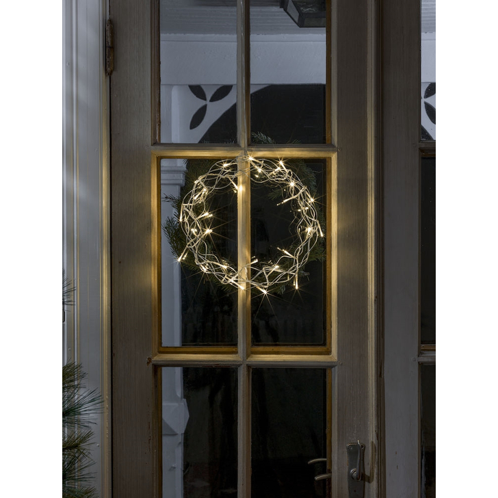 Silver Metal Indoor Wreath With Warm White LED Lights - 30cm