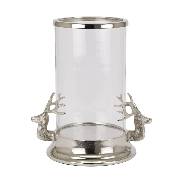 Silver Stag Heads Candle Holder Lantern