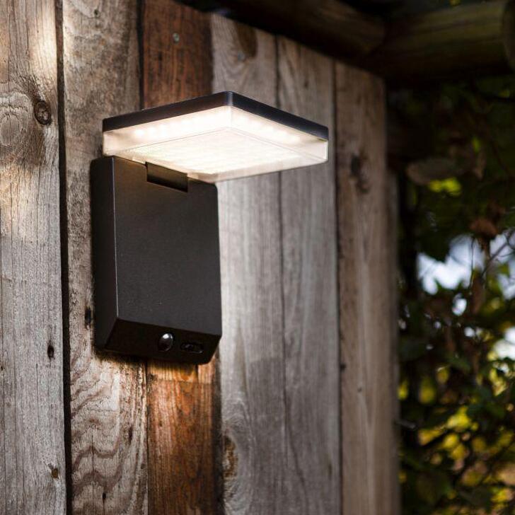 Solar Powered Adjustable Square Led Wall Light Black With Pir Motion Sensor - 4000K