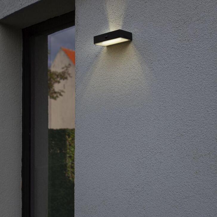 Solar Powered Slim Black Led Exterior Wall Light With Pir Motion Sensor - 2700K-6500K, IP54