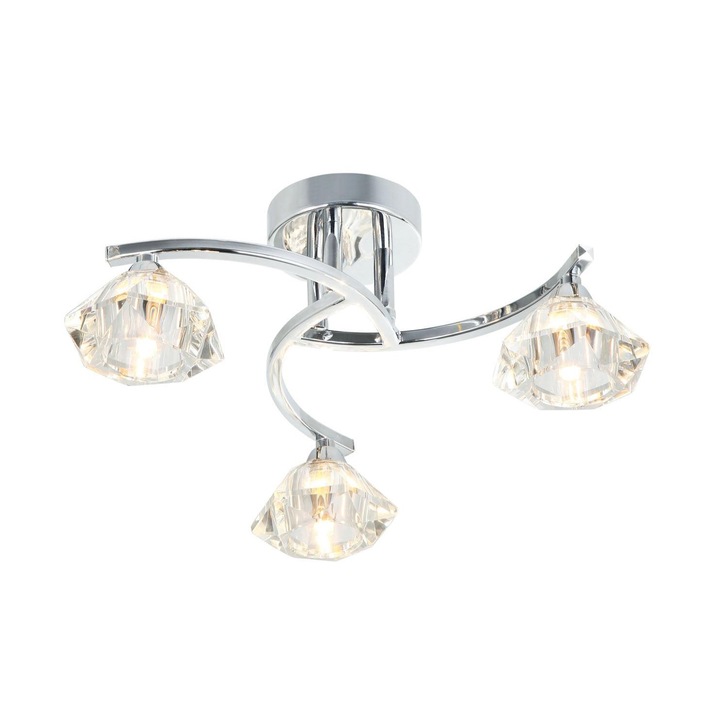 Stylish Lighting Acton Polished Chrome 3 Light Flush Ceiling Light Complete With Clear Glasses