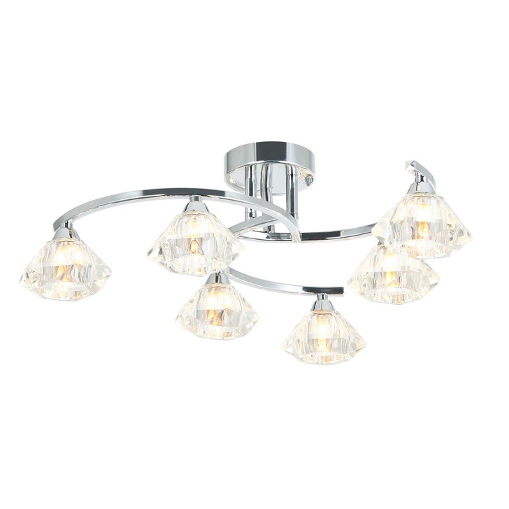 Stylish Lighting Acton Polished Chrome 6 Light Flush Ceiling Light Complete With Clear Glasses