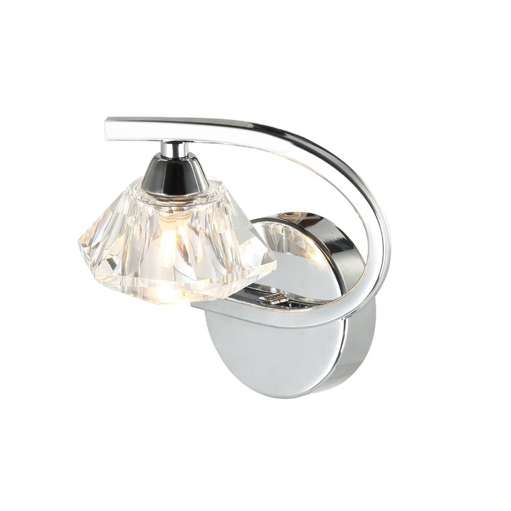 Stylish Lighting Acton Polished Chrome Left Facing Single Wall Light Complete With Clear Glasses