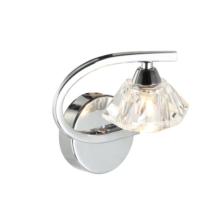 Stylish Lighting Acton Polished Chrome Right Facing Single Wall Light Complete With Clear Glasses