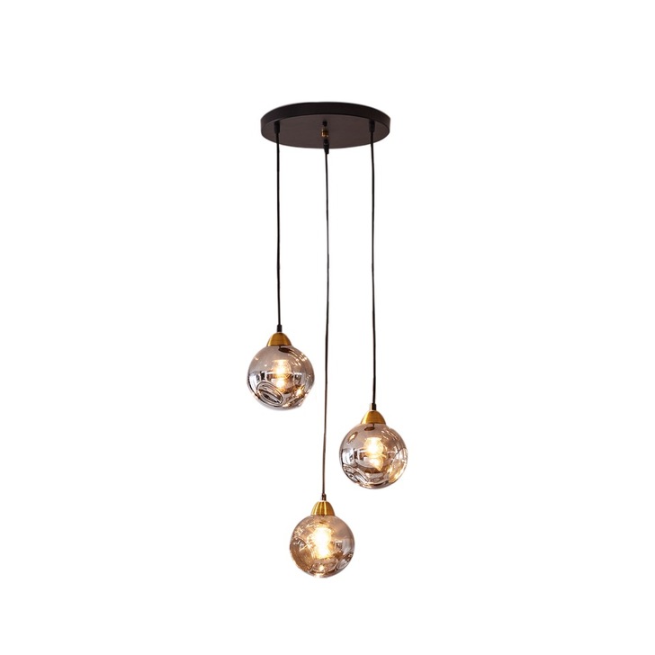 Stylish Lighting Chicago Matt Black And Gold 3 Light Cluster Pendant Light Complete With Smoked Glasses