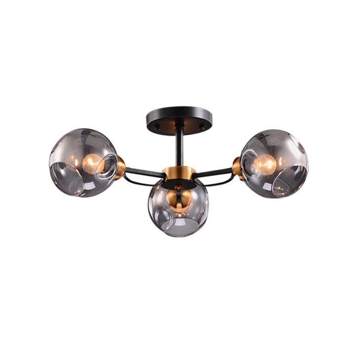 Stylish Lighting Chicago Matt Black And Gold 3 Light Semi-Flush Ceiling Light Complete With Smoked Glasses