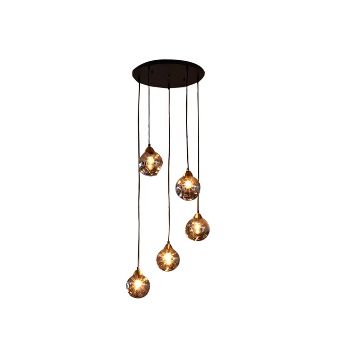 Stylish Lighting Chicago Matt Black And Gold 5 Light Cluster Pendant Light Complete With Smoked Glasses