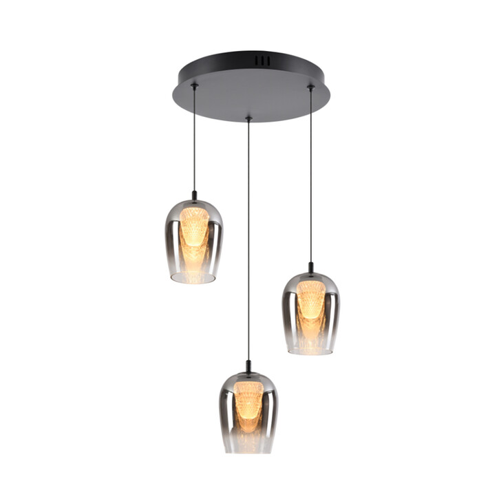 Stylish Lighting Equator Black And Smoked Led 3 Light Cluster Pendant Light