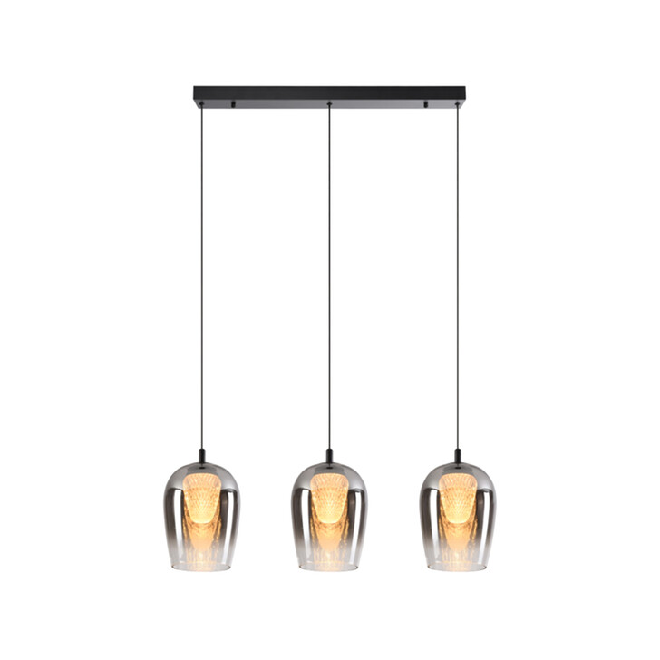 Stylish Lighting Equator Black And Smoked Led 3 Light Linear Island Pendant Light