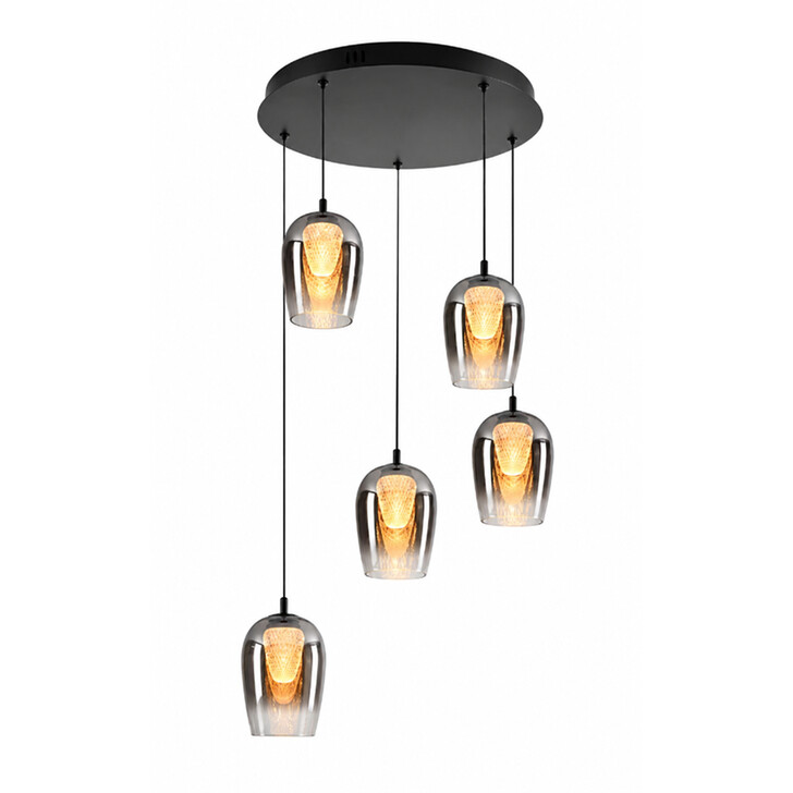 Stylish Lighting Equator Black And Smoked Led 5 Light Cluster Pendant Light