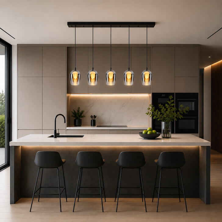 Stylish Lighting Equator Black And Smoked Led 5 Light Linear Island Pendant Light