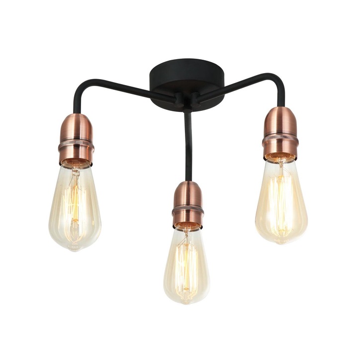 Stylish Lighting Matt Black And Copper 3 Light Flush Ceiling Light