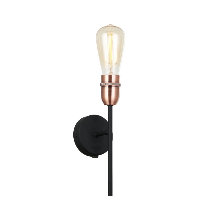 Stylish Lighting Matt Black And Copper Single Wall Light