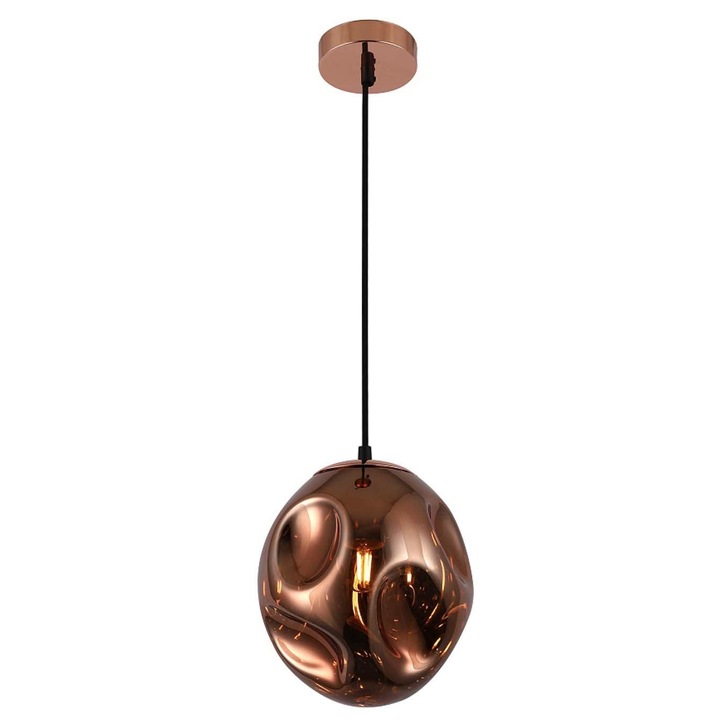 Stylish Lighting Miami Copper Single Pendant Complete With Rose Gold Glass