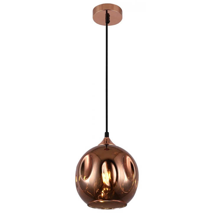 Stylish Lighting Miami Copper Small Single Pendant Complete With Rose Gold Glass