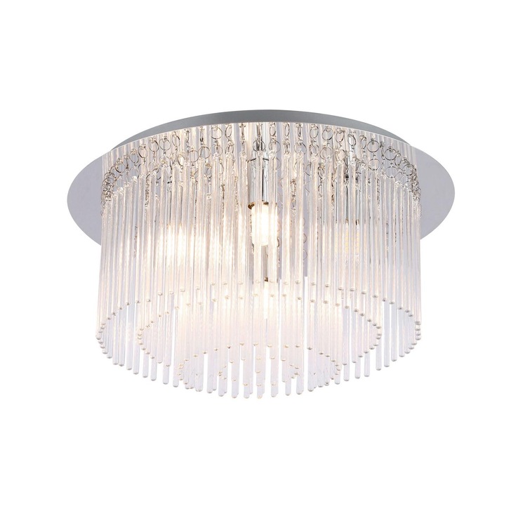 Stylish Lighting Miami Polished Chrome 6 Light Semi Flush Bathroom Ceiling Light With Clear Glass Rods - IP44