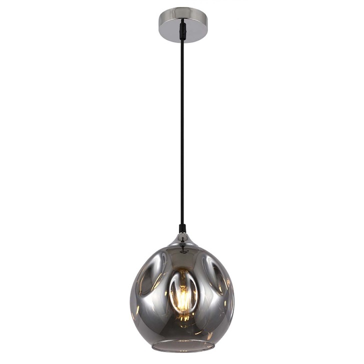 Stylish Lighting Miami Polished Chrome Small Single Pendant Complete With Smoked Glass