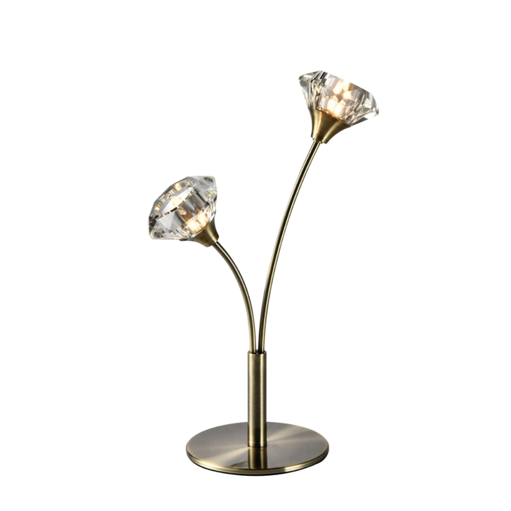 Stylish Lighting Oregon 2 Light Antique Brass Table Lamp Complete With Clear Glass Shades - Switched