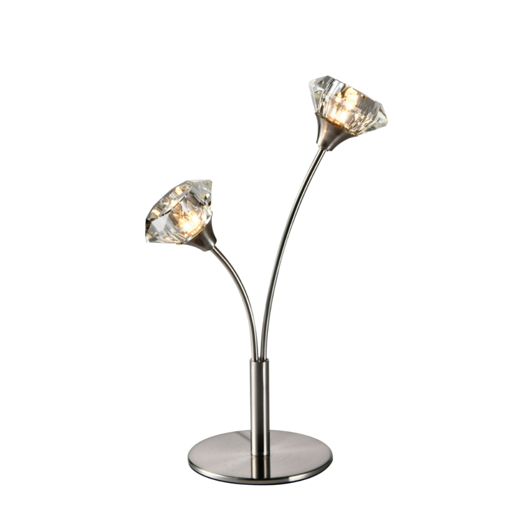 Stylish Lighting Oregon 2 Light Satin Nickel Table Lamp Complete With Clear Glass Shades - Switched