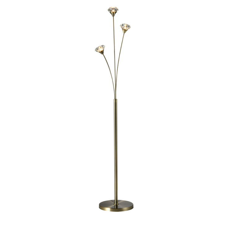 Stylish Lighting Oregon 3 Light Antique Brass Floor Lamp Complete With Clear Glass Shades - Switched
