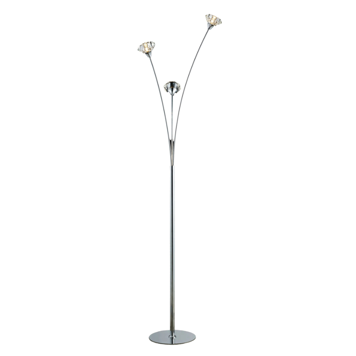 Stylish Lighting Oregon 3 Light Polished Chrome Floor Lamp Complete With Clear Glass Shades - Switched