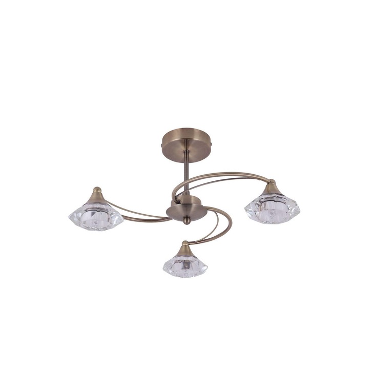 Stylish Lighting Oregon Antique Brass Semi-Flush 3 Light Ceiling Light Complete With Clear Glasses