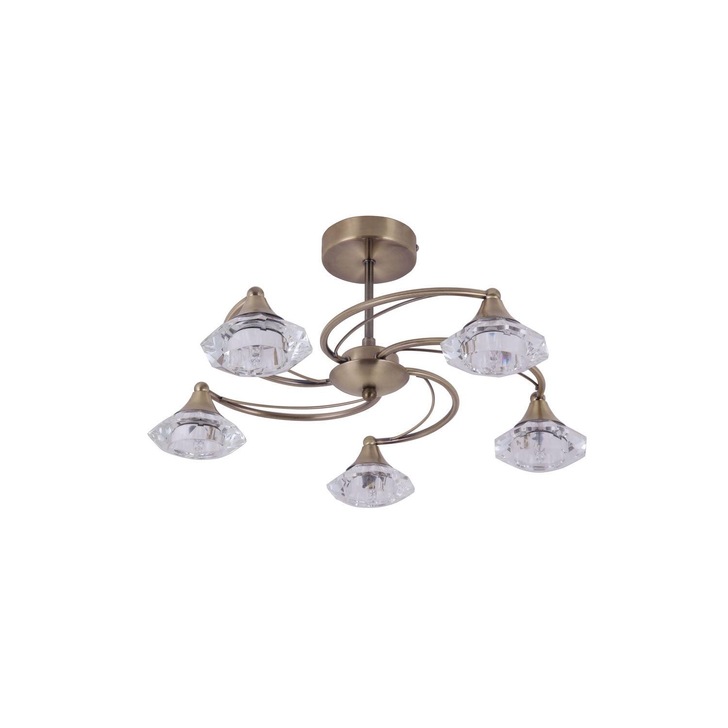 Stylish Lighting Oregon Antique Brass Semi-Flush 5 Light Ceiling Light Complete With Clear Glasses