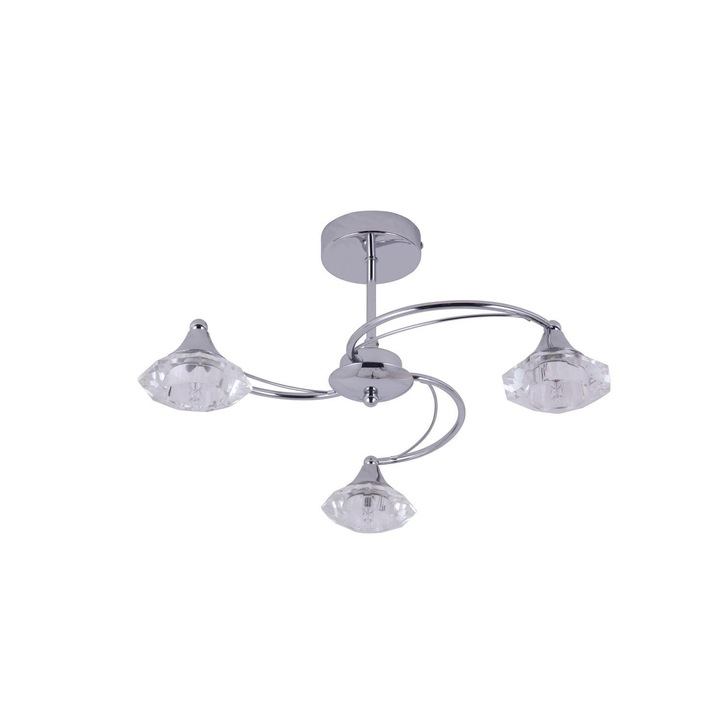 Stylish Lighting Oregon Polished Chrome Semi-Flush 3 Light Ceiling Light Complete With Clear Glasses