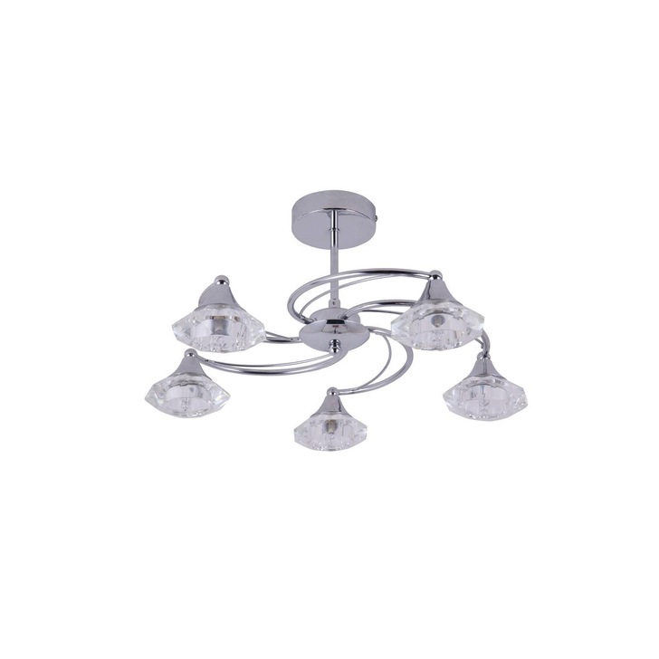 Stylish Lighting Oregon Polished Chrome Semi-Flush 5 Light Ceiling Light Complete With Clear Glasses