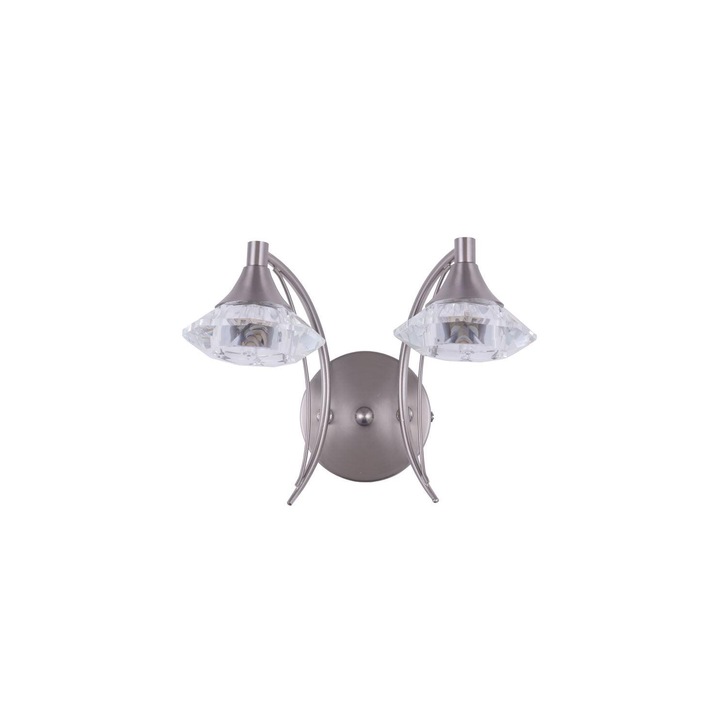 Stylish Lighting Oregon Satin Nickel Double Wall Light Complete With Clear Glasses