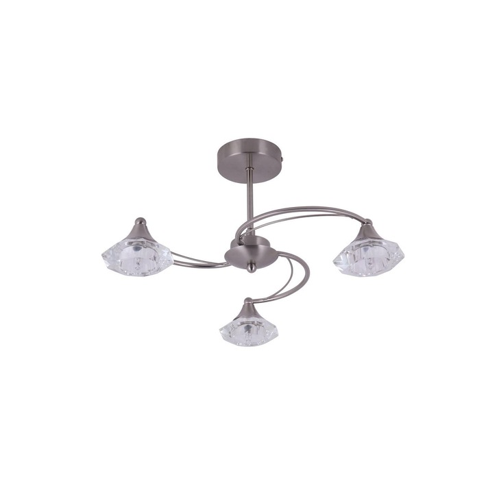 Stylish Lighting Oregon Satin Nickel Semi-Flush 3 Light Ceiling Light Complete With Clear Glasses