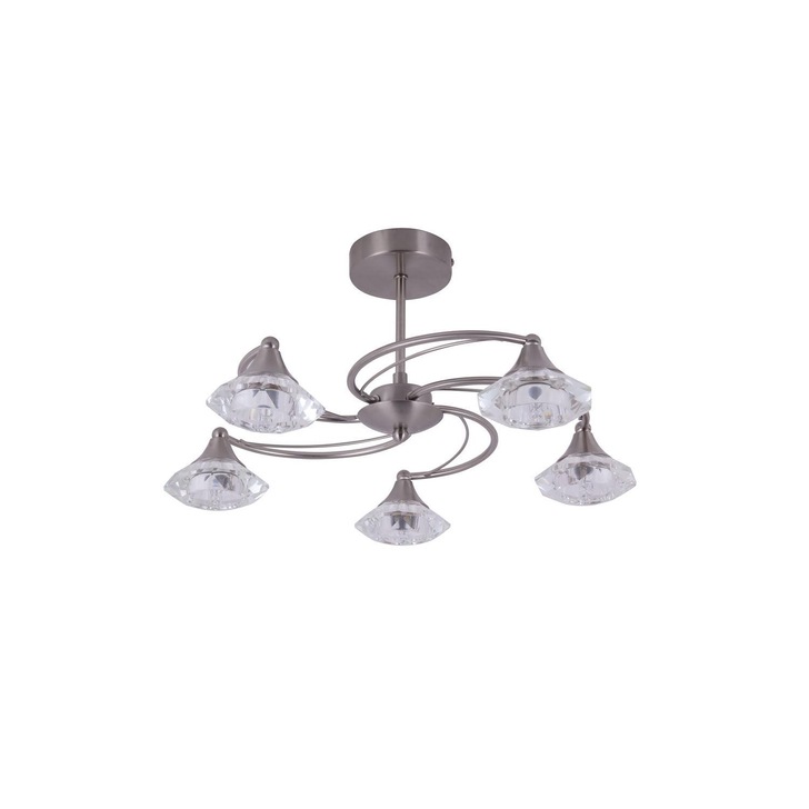 Stylish Lighting Oregon Satin Nickel Semi-Flush 5 Light Ceiling Light Complete With Clear Glasses