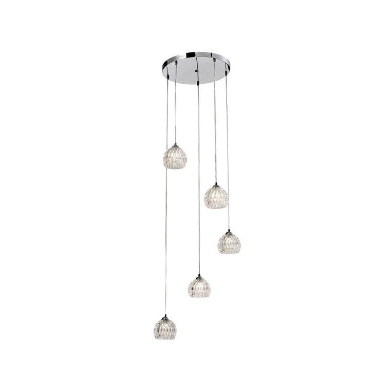 Stylish Lighting Utah Polished Chrome 5 Light Cluster Pendant Light Complete With Clear Glasses