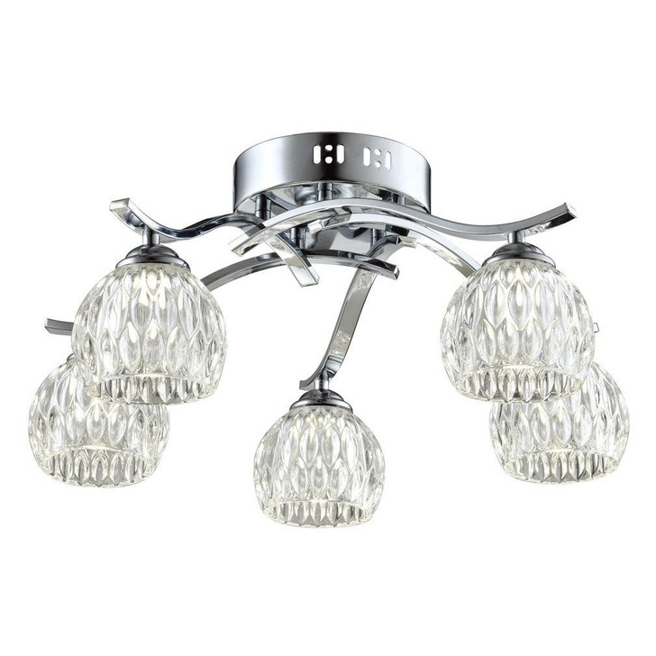 Stylish Lighting Utah Polished Chrome 5 Light Semi-Flush Ceiling Light Complete With Clear Glasses