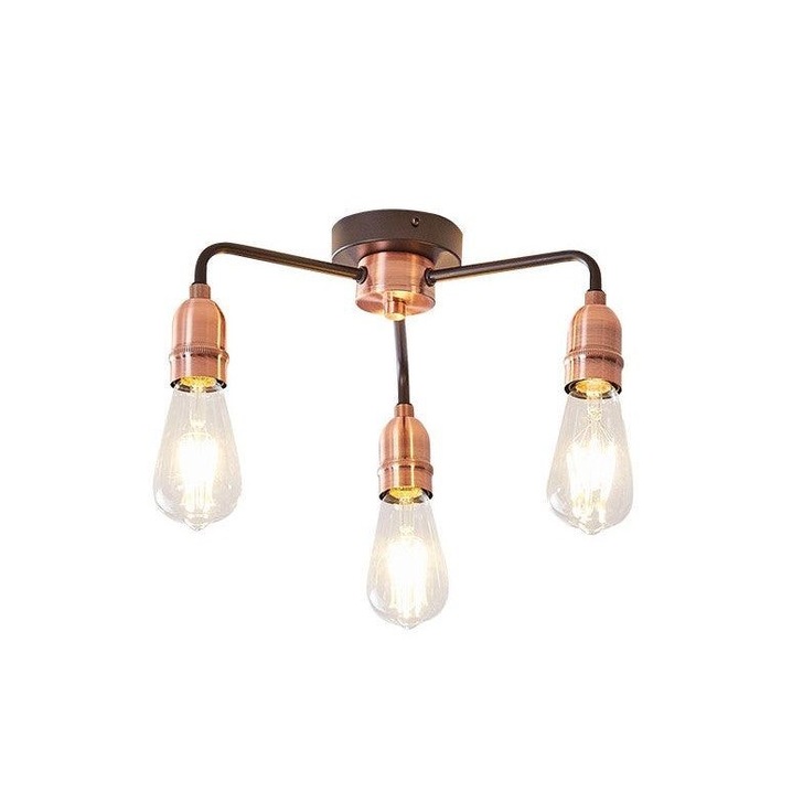 Stylish Lighting Vermont Matt Black & Copper 3 Light Semi Flush Ceiling Light