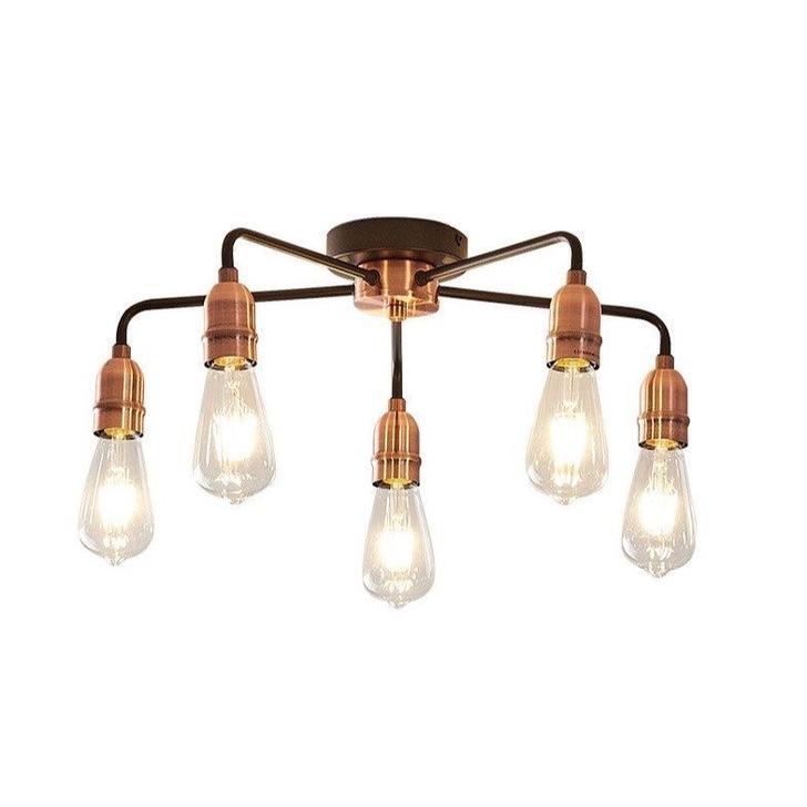 Stylish Lighting Vermont Matt Black & Copper 5 Light Semi Flush Ceiling Light