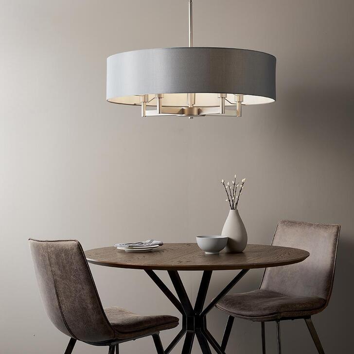 Thorlight Arabella Matt Nickel 5 Light Pendant Complete With Grey Shade