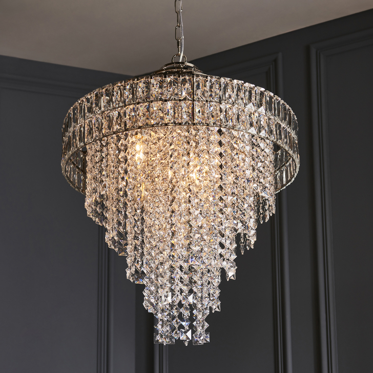 Thorlight Dax 7 Light Long Crystal Chandelier Polished Nickel