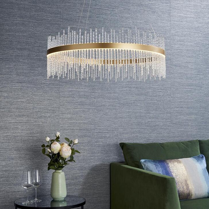 Thorlight Etta Brushed Gold Finish LED Pendant Light Complete With Clear Twisted Glass Rods - 3000K