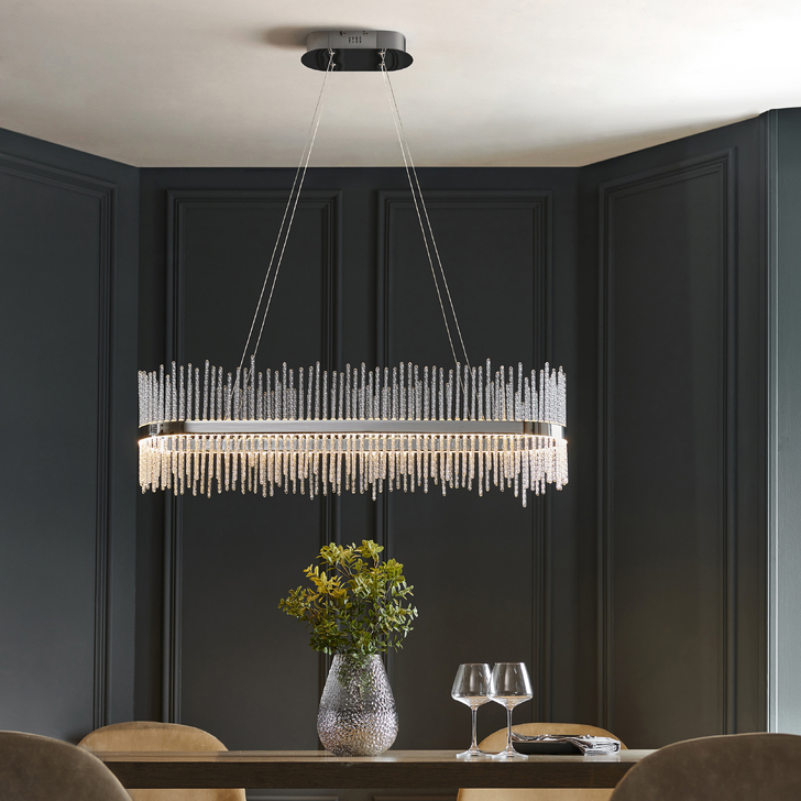 Thorlight Etta LED Linear Bar Pendant Polished Chrome With Clear Twisted Glass Rods