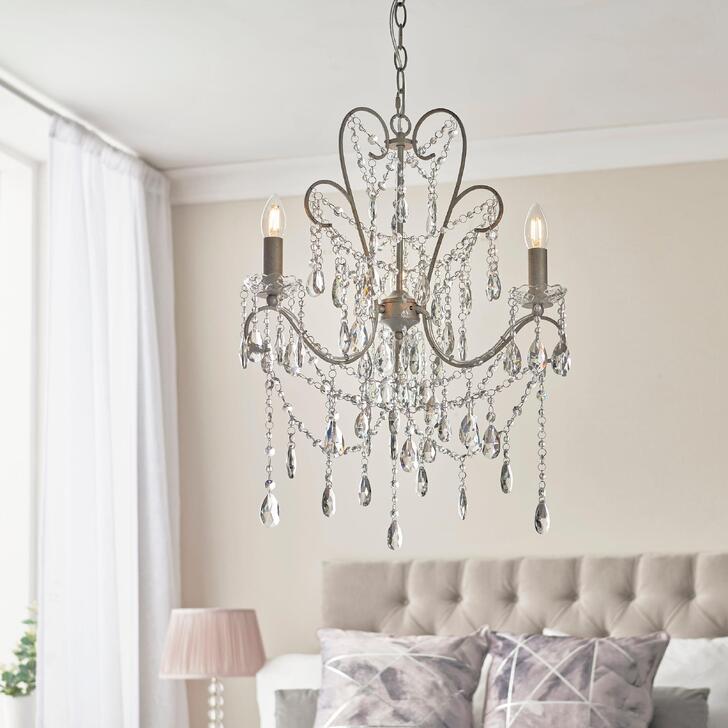 Thorlight Flora 3 Light Chandelier Aged Silver With Clear Faceted Cut Crystal Glass