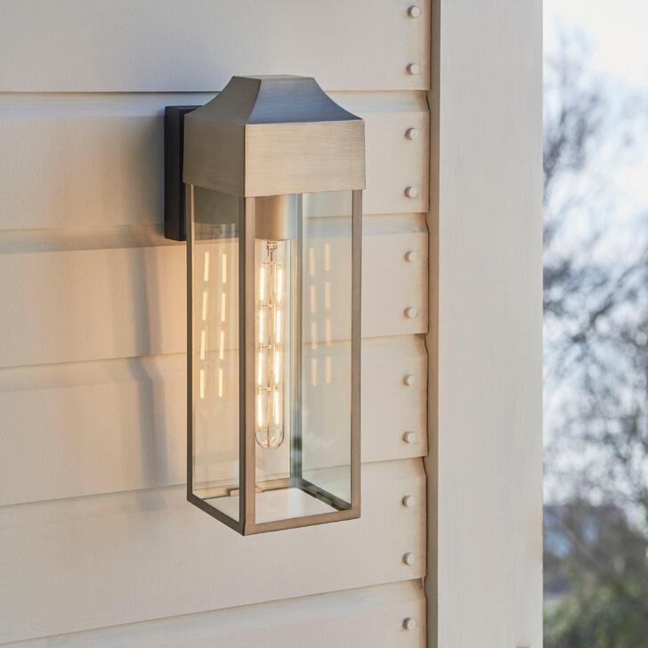 Thorlight Geneina Brushed Silver Exterior Wall Light With Clear Glass Panels