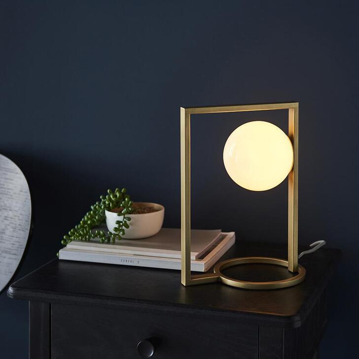 Thorlight Journi Brushed Gold Finish Table Lamp Complete With Opal Glass Globe