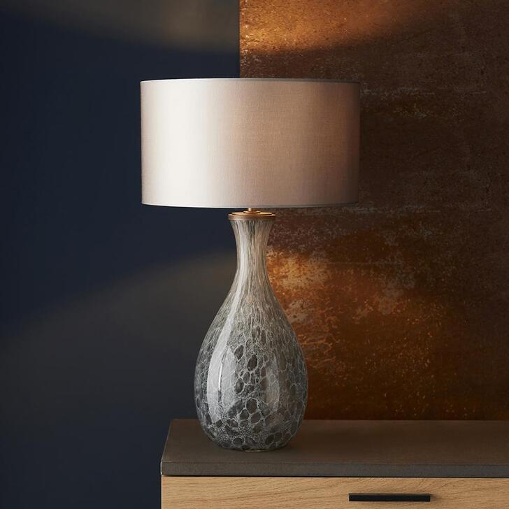 Thorlight Karter White & Clear Artisan Glass Table Lamp Complete With Brushed Bronze Detailing