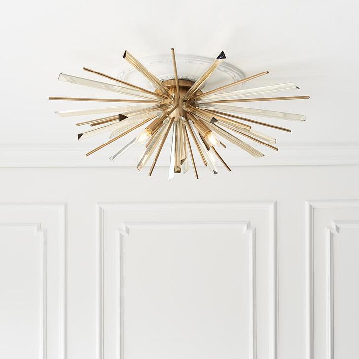 Thorlight Lila Antique Brass Finish 4 Light Flush Ceiling Light Complete With Champagne Glass Shards