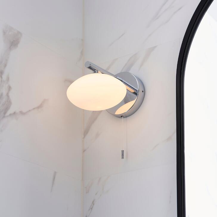 Thorlight Lux Single Bathroom Wall Light Polished Chrome With Opal Glass Shade - IP44