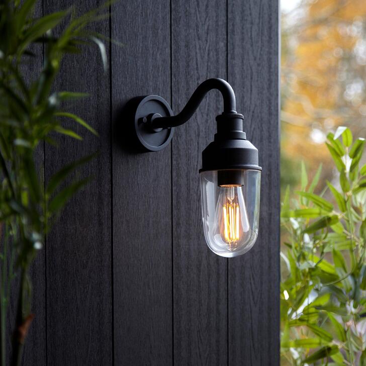 Thorlight Manila Matt Black Exterior Wall Light With Clear Glass