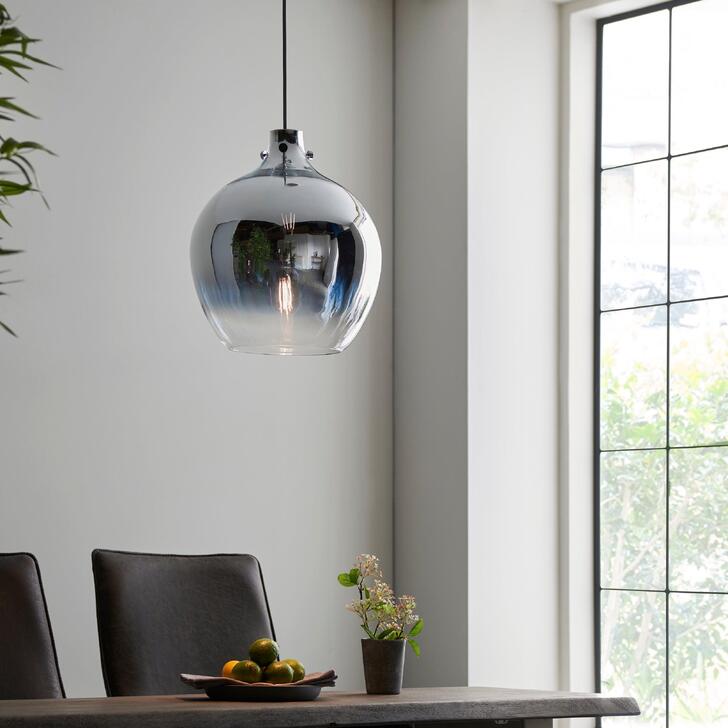 Thorlight Maren Single Pendant Light Polished Chrome With Chrome Metallic Ombre Glass Shade