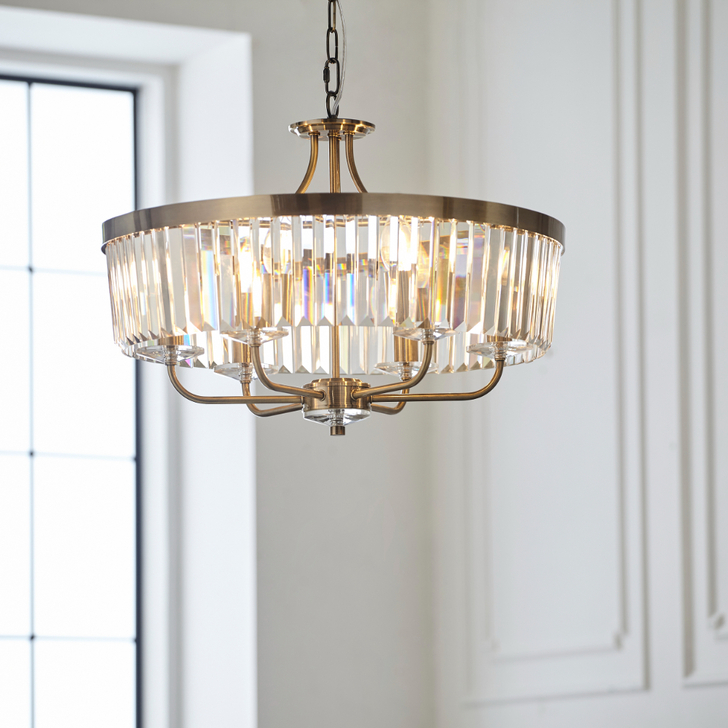 Thorlight Melia Antique Brass Glass 6 Light Pendant Light